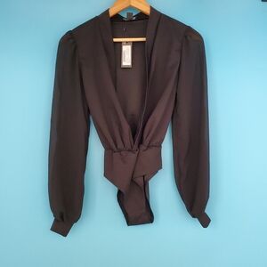 NEW Bonobos Size 4 Black Long Sleeve Wrap Style Bodysuit